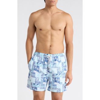 Vintage Summer Swimwear Endless Print Volley Swim Trunks in Aqua at Nordstrom Rack, Size Xx-Large