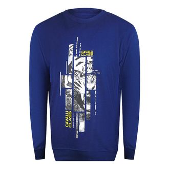 Cavalli Splintered Tiger Graphic Iris Blue Sweatshirt