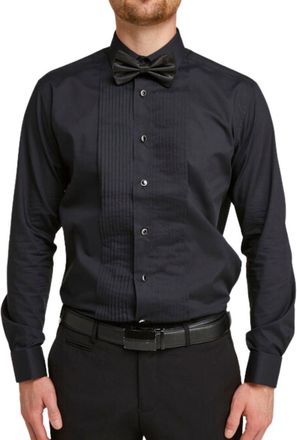 Double TWO Mens Black Stitch Pleat Dress Shirt (Collar 22,Black)