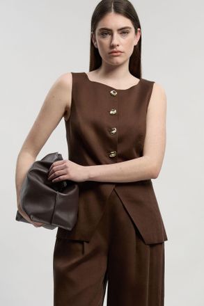 Karen Millen Womens Tailored Linen Statement Button Front Waistcoat - Chocolate Lyocell - Size 12 UK