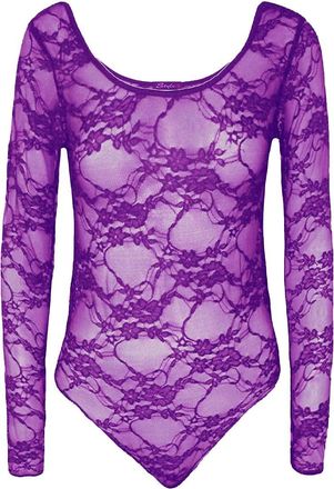 Generic Womens Lace Bodysuit plus size Ladies Lace Bodysuit Leotard Ladies Floral sexy Body Suit Top 18-26 (Purple, 2XL UK 20-22)