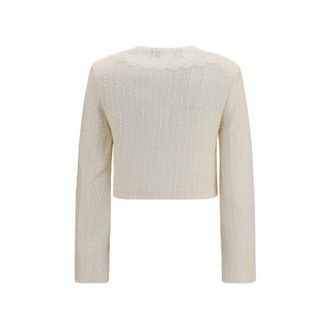 Self Portrait Boucl&eacute; with Lace Collar Jacket - Beige