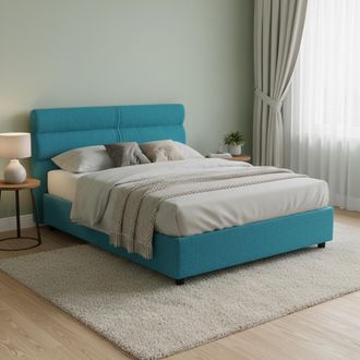 Dmora Cama Matrimonial Brienno, Desenfundable, Con Almacenamiento Made In Italy, Tama&ntilde;o Colch&oacute;n 160x190 Cm, Azul
