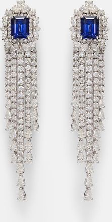 Yeprem Reign Supreme 18kt white gold drop earrings with diamonds and sapphires