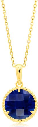 MAX + STONE 14k Yellow or White Gold Roped Halo 8mm Round Gemstone Pendant Necklace