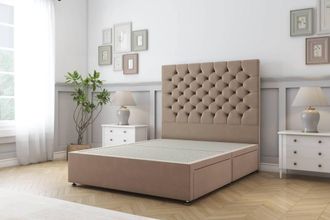 Sloomy Mayfair Plush Divan Bed Base 2 Drawers Foot-End - 54 Headboard in Taupe | Size: Super King