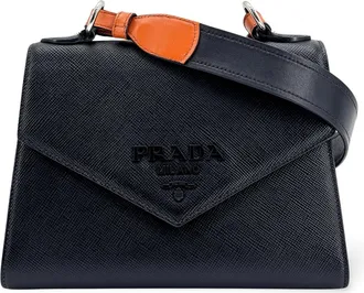 Prada Monochrome Saffiano Top Handle 2-Way Bag Navy Orange