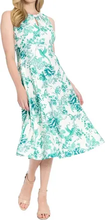 London Times Keyhole Midi Dress In Soft White/teal