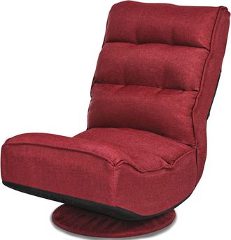 Costway Costway - Silla De Suelo Con Respaldo Ajustable En 5 Posiciones Silla De Relax Meditaci&oacute;n Con Base Giratorio 360 &deg; (tinto)