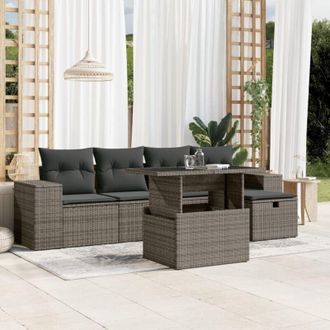 vidaXL Vidaxl - Set De Muebles De Jard&iacute;n 6 Pzas Y Cojines Rat&aacute;n Sint&eacute;tico Gris