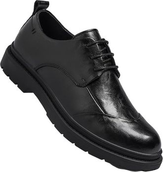 Generic Mens Oxford Leather Shoes Textured Hand Grain Design British Style Business Dress Casual Footwear for Grooms Weddings and Formal Occasions(Black,7.5)