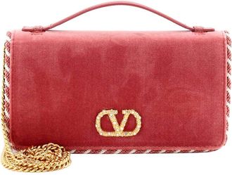 Valentino Vlogo Signature Wallet On Chain Velvet With Embellished Hardware (Authentic Pre-Loved)