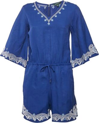 Lauren Ralph Lauren 2000s playsuit met borduurwerk en klokmouwen - Blauw