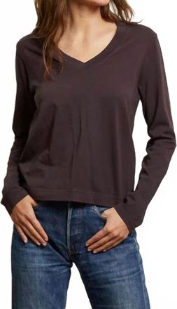 perfectwhitetee Sinatra Ringspun Cotton V-Neck Top In Cocoa