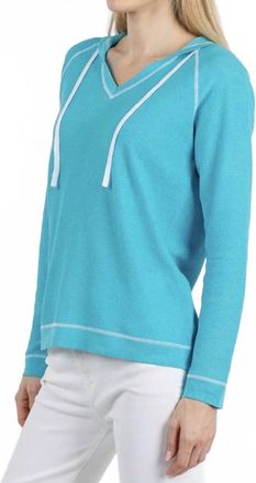 Elliott Lauren Waffle Stitch V-Neck Hoodie In Turquoise