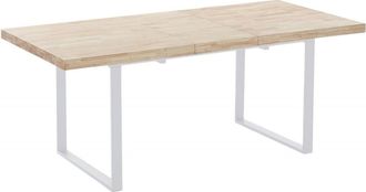 Mathi Design Mesa de comedor extensible de madera clara y acero blanco