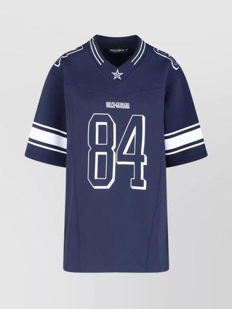 Dolce & Gabbana number print short sleeve top with striped collar