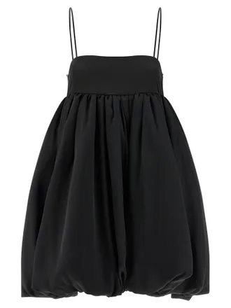 Rotate Satin Balloon Silhouette Dress - Black