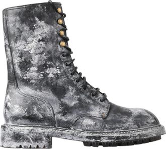 Dolce & Gabbana Mens Distressed Leather Laceup Boots - Black - Size 39.5 EU/IT