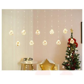 Trade Shop Trade Shop - Tenda Luminosa 10 Palline Di Natale 3 Metri Con Neve Luce Led Calda Fredda Rgb