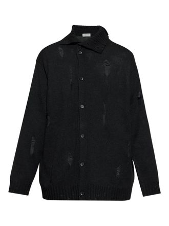 Yohji Yamamoto distressed buttoned cardigan - men - Wool - 3 - Black