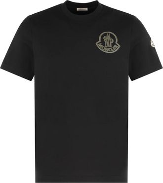 Moncler Tops, Heren, Zwart, M, Katoen, Rondhals T-shirt van katoen