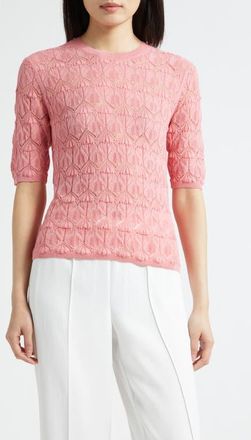 Vince Pointelle Knit Cotton Blend Sweater in Lotus Pink at Nordstrom, Size Xx-Small