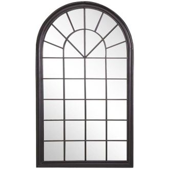 Beliani Specchio da parete in metallo nero 77 x 130 cm finestra ad arco decorazione vintage Trevol