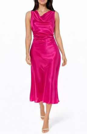 Bebe Cowl Neck Sleeveless Satin Midi Dress in Fuchsia at Nordstrom Rack, Size Large