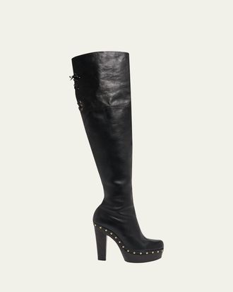 Chlo&eacute; Lola Leather Over-the-Knee Clog Boots
