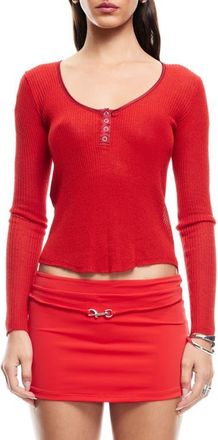 Lioness Nineties Rib Long Sleeve Henley in Crimson at Nordstrom, Size X-Small