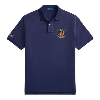 Ralph Lauren Polo Shirts, male, Blue, Size: L Classic Fit Embroidered Mesh Polo Shirt