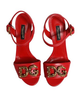 Dolce & Gabbana Womens Red Leather Dg Amore Heels Sandals Shoes 100lf