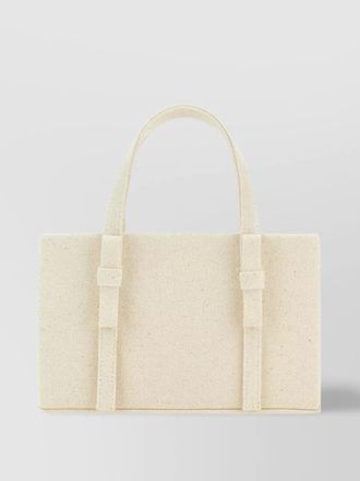 トートバッグ KARA FW23 Ivory canvas handbag (HB275H1837 CANVAS) Small tote bag​ in canvas and mosaico leather shaded sahara