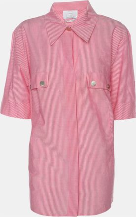 Marina Rinaldi Pink Striped Cotton Button Front Short Sleeve Shirt