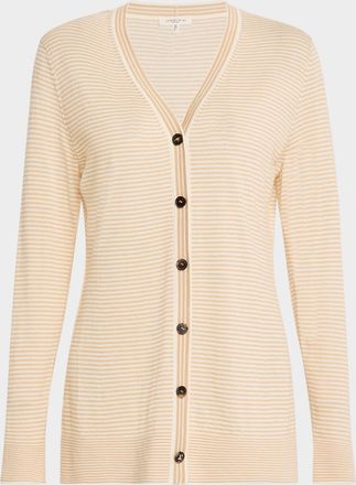 Lafayette 148 New York Striped Button-Down Cashmere Cardigan
