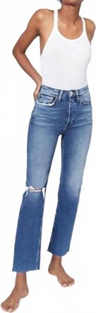 Re/Done Comfort Stretch Ultra High Rise Stove Pipe Jeans In Vintage Indigo Destructed Wash