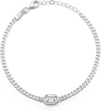 Glaze Jewelry Sterling Silver Emerald-Cut Curb Bracelet