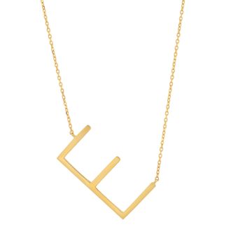 MAX + STONE 10k Solid Yellow Gold Large Sideways Block Letter Initial with Extendable Cable Chain, 16 to 18 inches