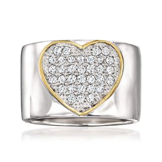Ross-Simons Pave Diamond Heart Ring in Sterling Silver With 14kt Yellow Gold