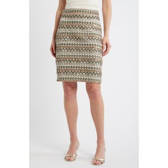 Elie Tahari The Tate Embroidered Cotton Midi Skirt in Sky White/gold/green at Nordstrom, Size 10