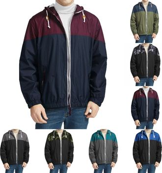 Generic Mens Lightweight Waterproof Jacket Autumn Rain Jacket with Hood Windproof Showerproof Raincoat Colour Blocking Classic Fit Windbreaker Walking Hiking 