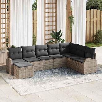 vidaXL Conjunto De Sof&aacute; De Jard&iacute;n Con Coj&iacute;n 8 Pcs Gris Polirat&aacute;n Vidaxl