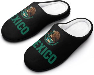 Generic Mexico Flag Mens House Slippers Memory Foam Washable Cotton Slip on Home Shoes