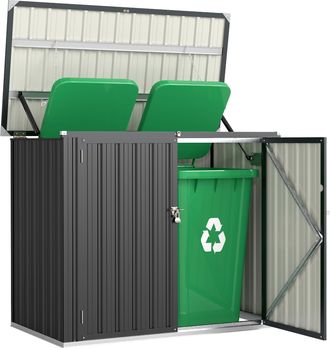 OEM Cobertizo Para Contenedor De Basura Doble De Acero Galvanizado De 240l Con Tapa Abatible Y Puertas Con Cerradura Gris