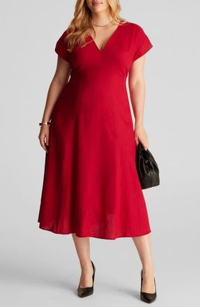 Estelle Aubrey Cutout Linen Blend Midi Dress in Red at Nordstrom, Size 16W