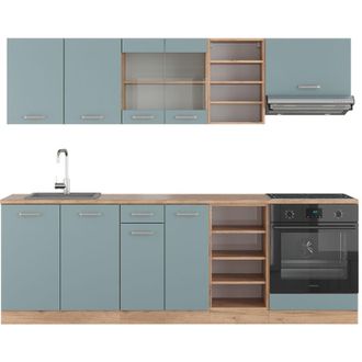 Vicco Mueble De Cocina R-line, Roble Azul-gris-dorado, 240 Cm, Et Roble