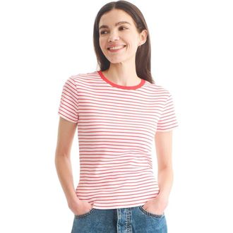 primary Womens Fit Rib Tee In Stripe in Strawberry White Stripe at Nordstrom, Size Xx-Large