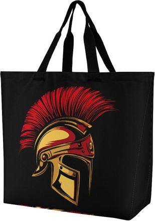 Generic Gold Spartan Helmet Reusable Shopping Bags Large Capacity Grocery Bag Heavy Duty Tote for Women 40x40x16cm