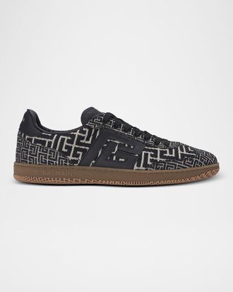 Balmain Mens Swan Monogram Jacquard Low-Top Sneakers